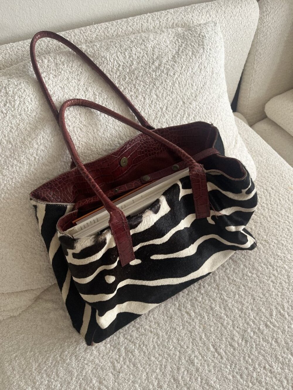 Large Maurizio Taiuti Zebra Print Pony Hair Tote